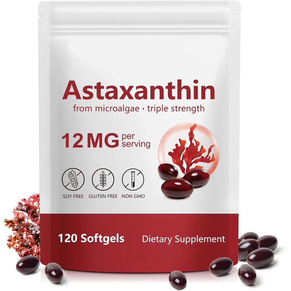 SDJUFEI Astaxanthin Supplements 12mg front view of the one hundred and twenty softgels bottle