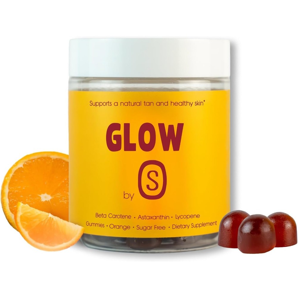 Tansolara Glow Tanning Gummies front view bottle showcasing the orange flavor and premium sunless supplement design