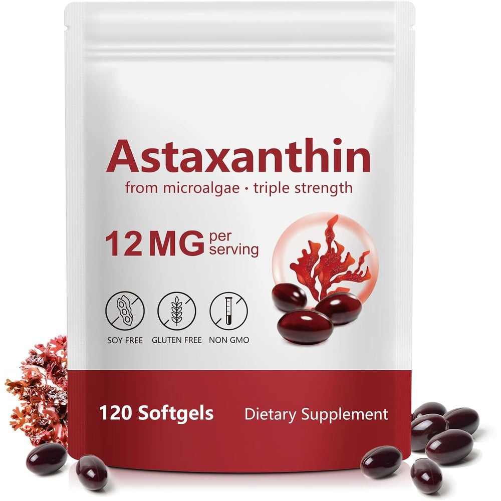 ITSDAWN Astaxanthin twelve milligrams front view bottle showcasing one hundred twenty antioxidant softgels