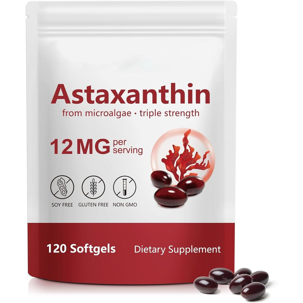 Vita-NuAge Nutrition YUEPLATTNMAY Astaxanthin 12mg front view of the premium antioxidant supplement bottle