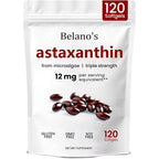 Belano's astaxanthin twelve milligrams softgels front view bottle