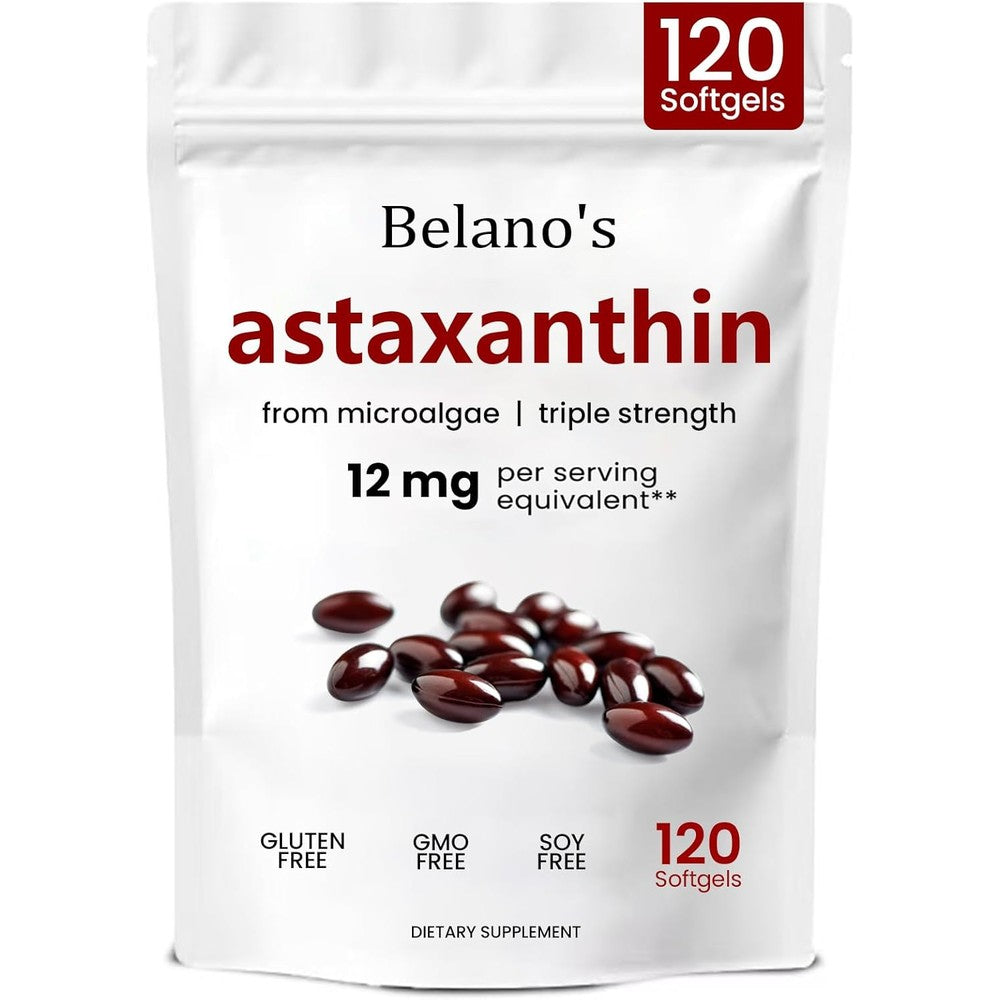 Belano's Triple Strength Astaxanthin twelve milligrams pouch front view