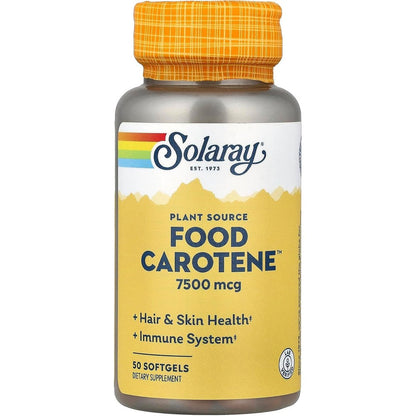 Solaray Food Carotene 25000 IU bottle front view showing capsule count