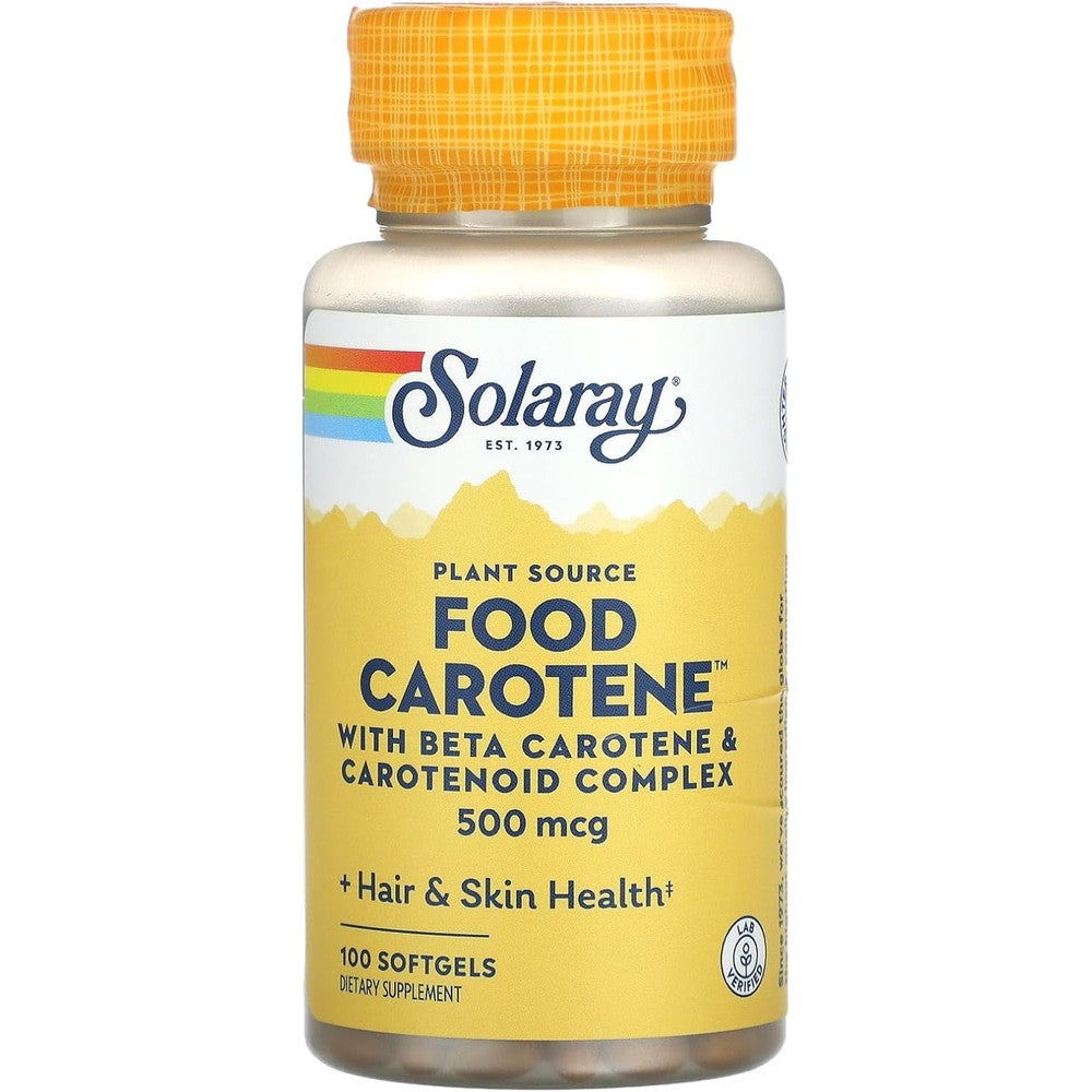 Solaray Food Carotene 10000IU 100 Count bottle front view for healthy skin and eyes