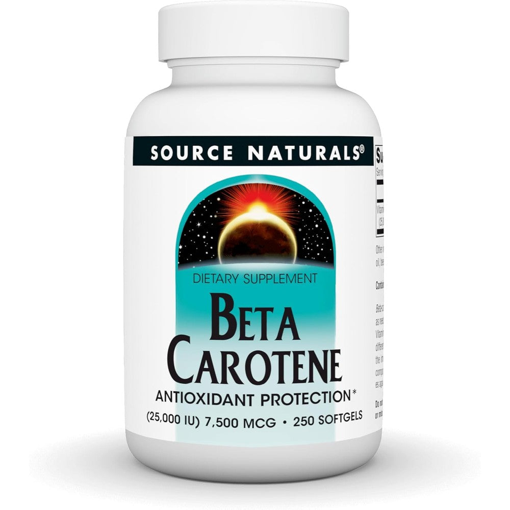 Source Naturals Beta Carotene 25000 International Units softgels bottle front view for antioxidant protection