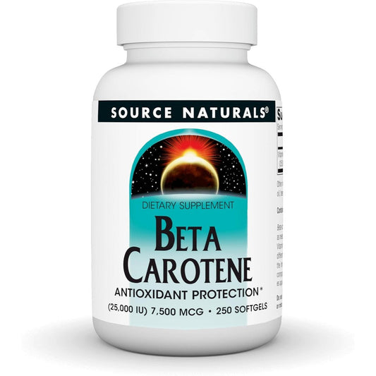Source Naturals Beta Carotene 25000 International Units softgels bottle front view for antioxidant protection