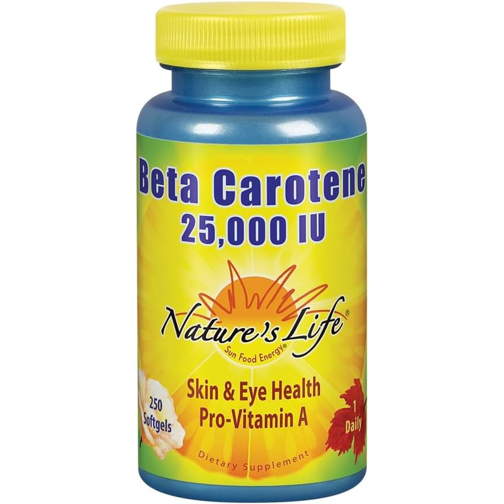 Nature's Life Beta Carotene 25000 IU bottle front view for premium eye and skin health support