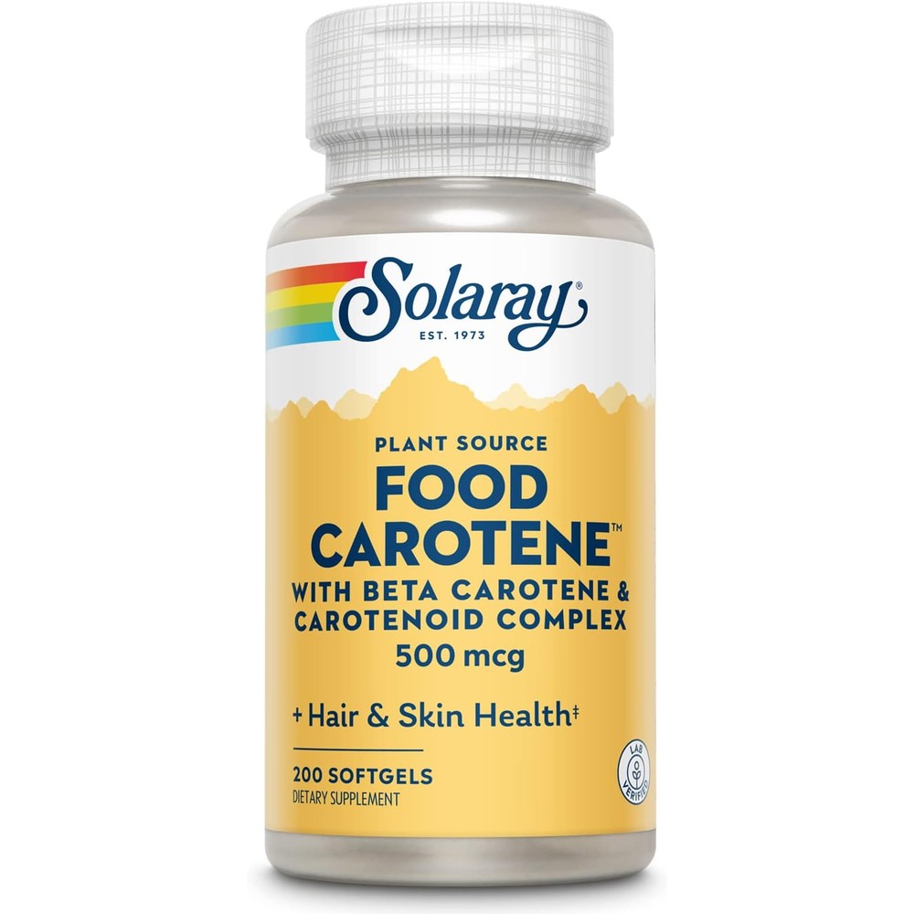 Solaray Food Carotene Vitamin A 10000 IU front view bottle for healthy skin