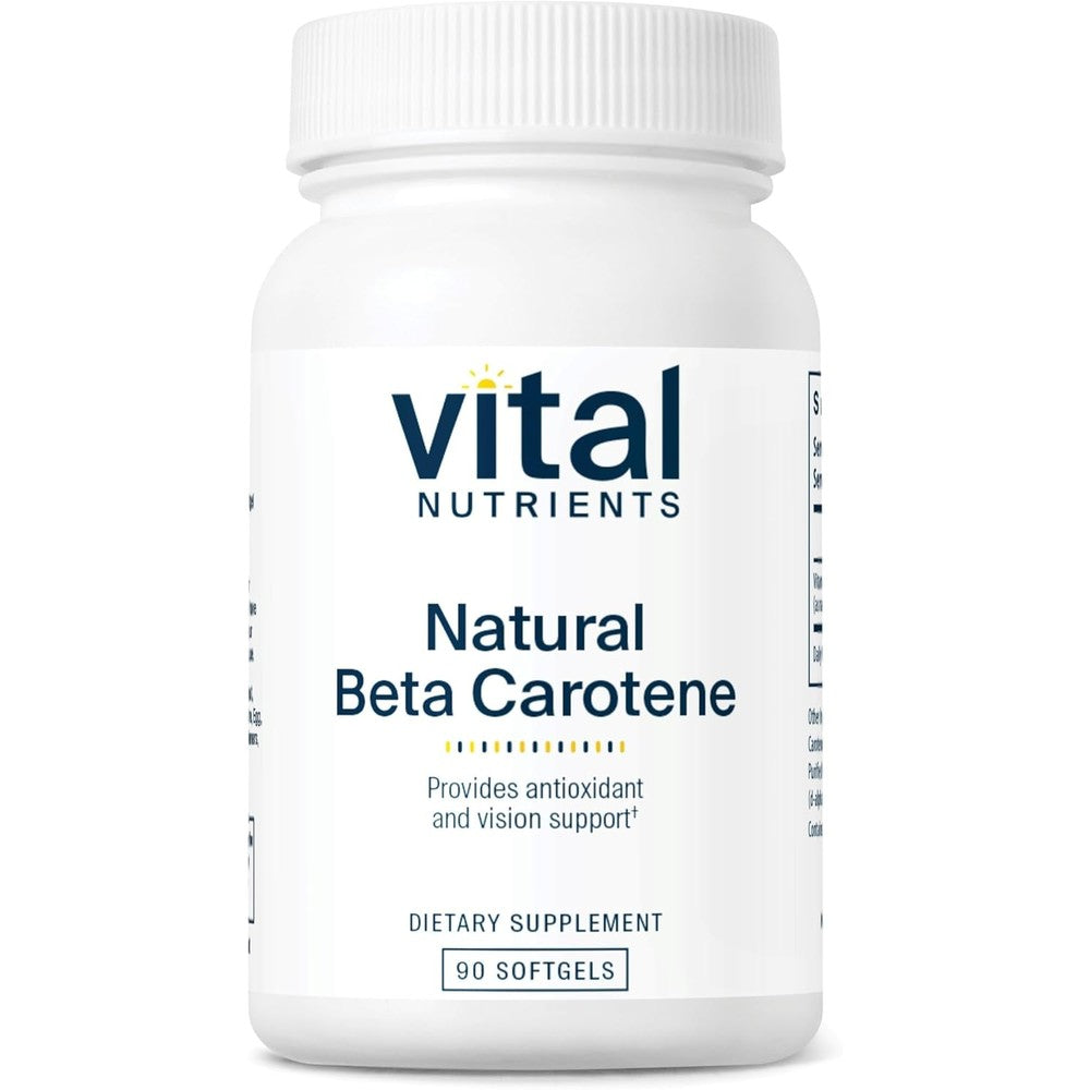 Vital Nutrients Natural Beta Carotene 25000 IU 90 softgels bottle front view for vision support