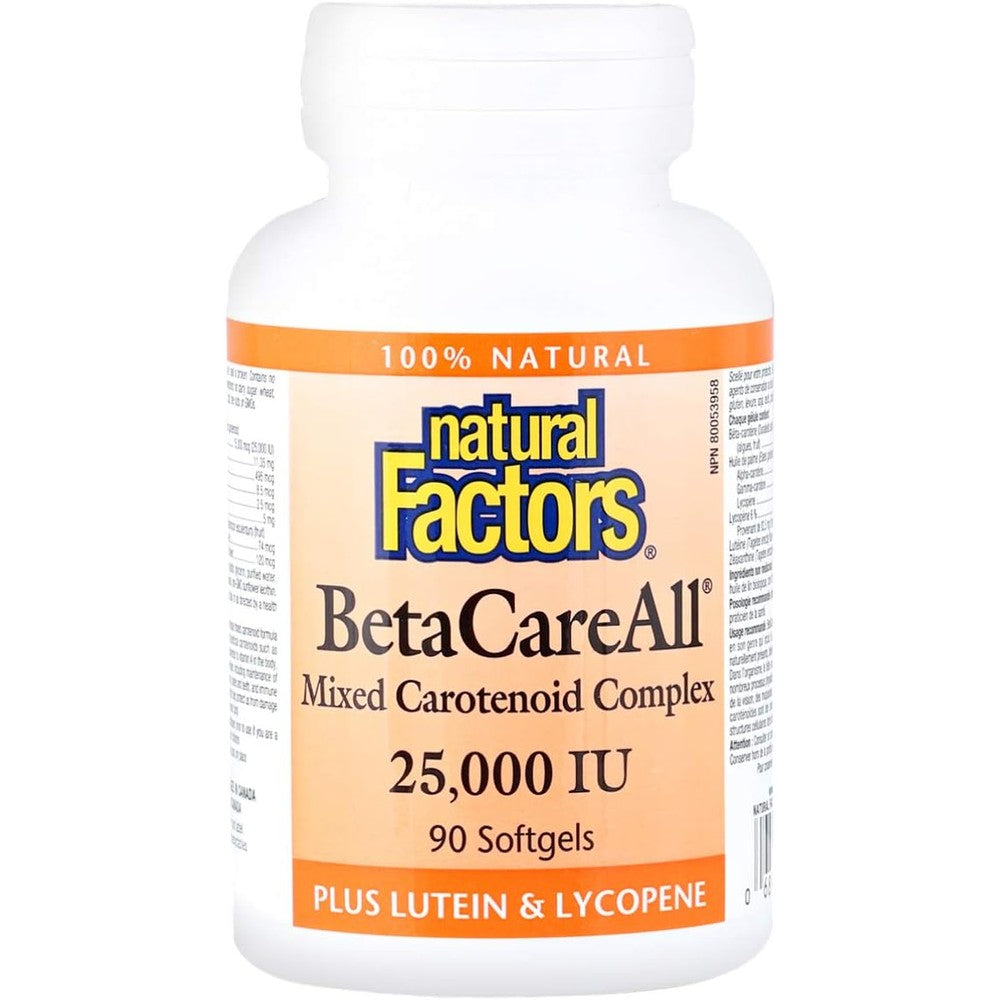 Natural Factors BetaCareAll 25,000 IU Vitamin A 90 Softgels Front Bottle View