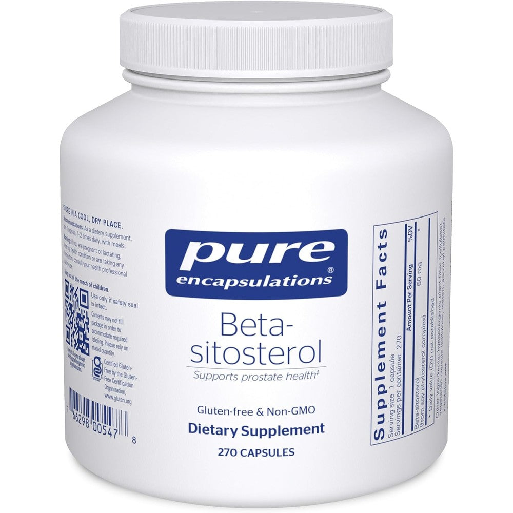 Pure Encapsulations Beta-Sitosterol 270 capsules front bottle view showing prostate health supplement labels