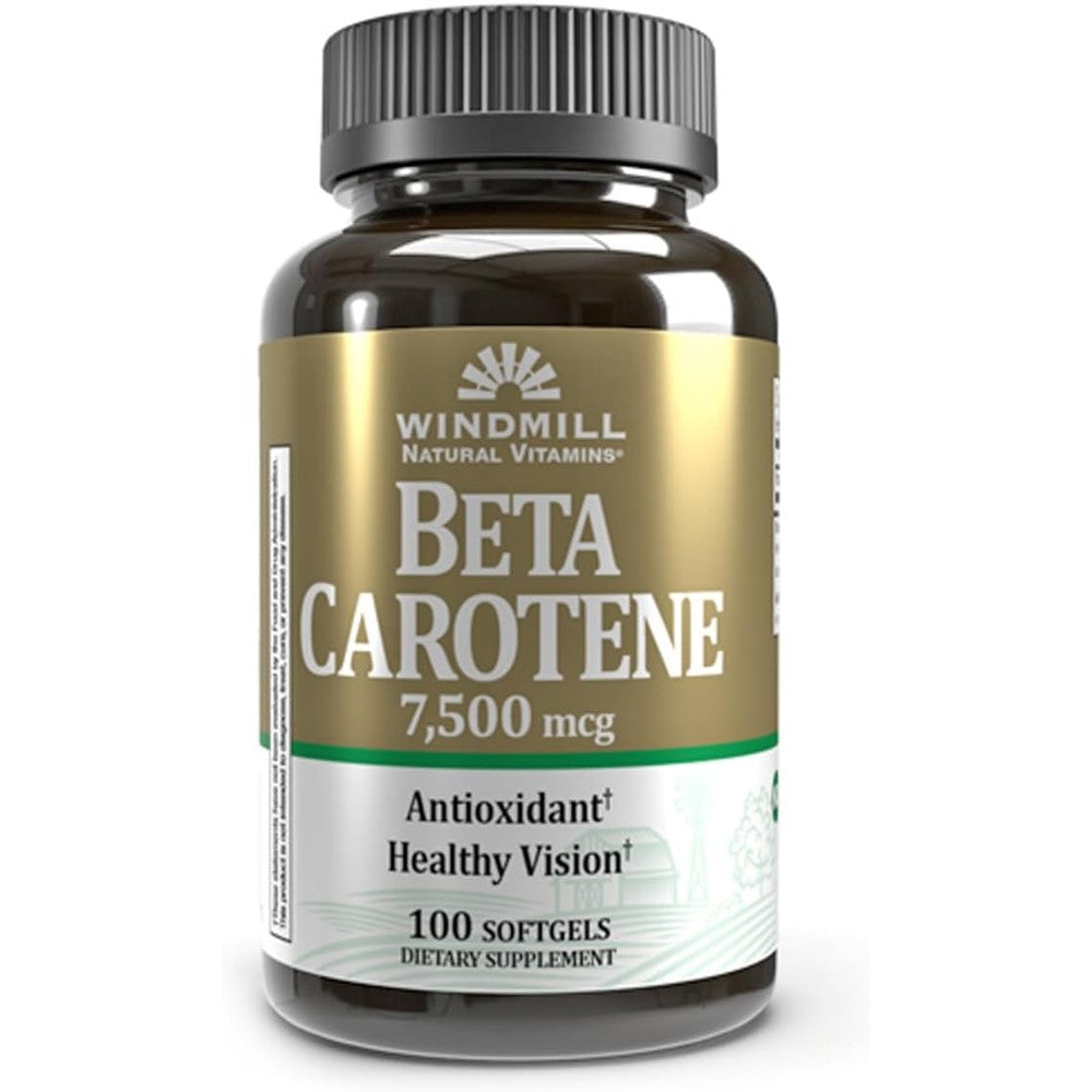 Windmill Beta Carotene 25000 IU softgels front view bottle dietary supplement