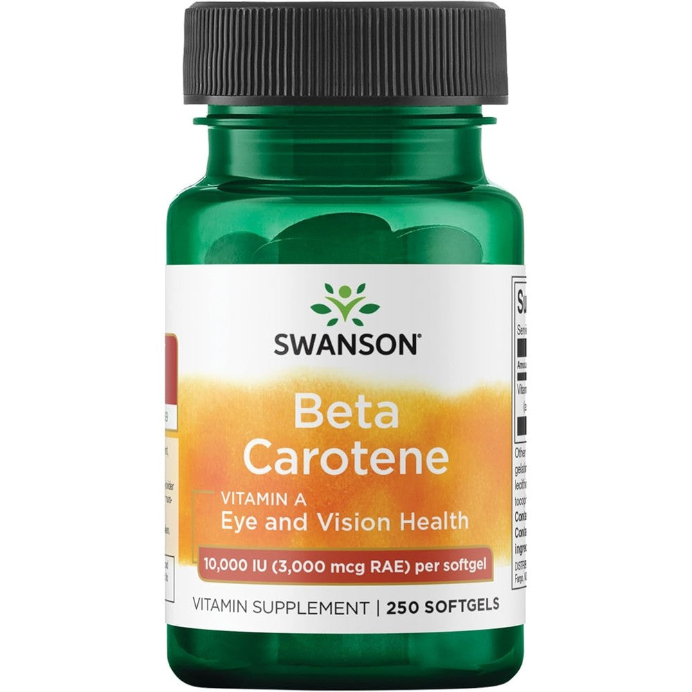 Swanson Beta-Carotene Vitamin A 250 softgels bottle front view for immune and eye health support