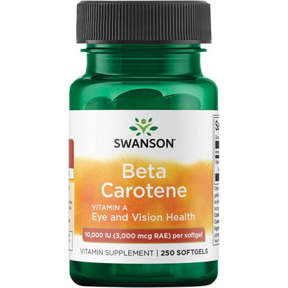 Swanson Beta-Carotene Vitamin A 250 softgels bottle front view for immune and eye health support