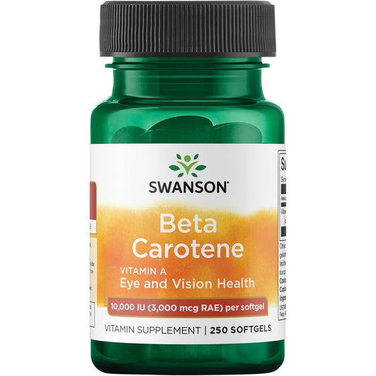 Swanson Beta-Carotene Vitamin A 250 softgels bottle front view for immune and eye health support