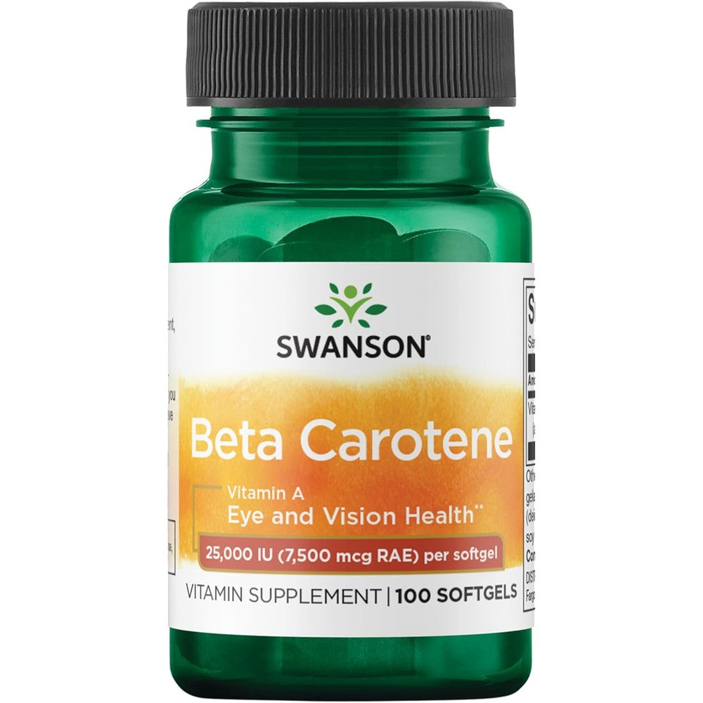 Swanson Beta-Carotene Vitamin A 100 Softgels front view of bottle