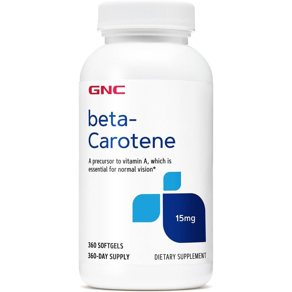 GNC Beta Carotene 15mg Softgels front view bottle container