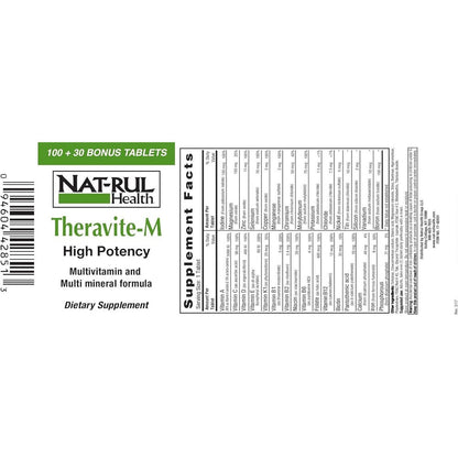 Nat-Rul Health Theravite M high potency multivitamin 130 tablets front view bottle packaging