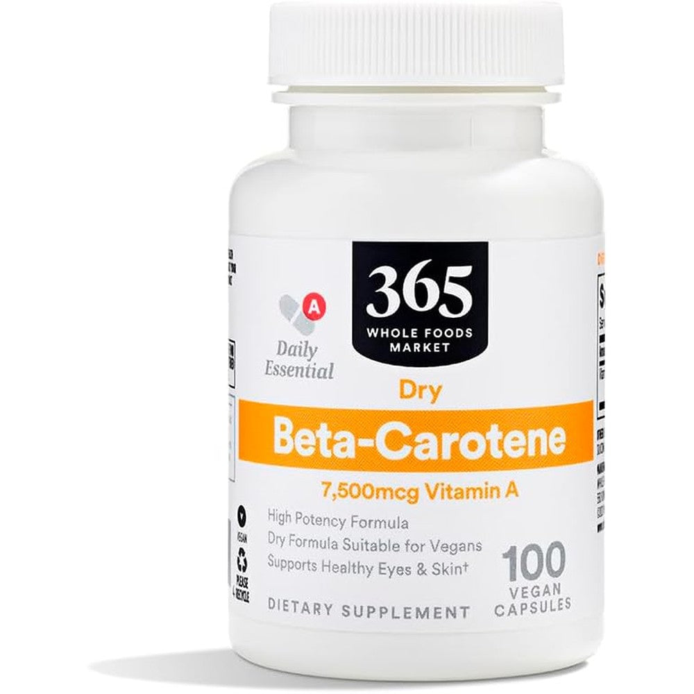 365 by Whole Foods Market High-Potency Beta-Carotene 100 vegan capsules front bottle view