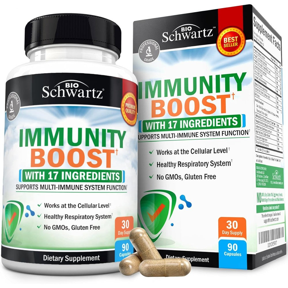 BioSchwartz Immune Support Supplement 90 capsules bottle front view showing clean immunity formula ingredients