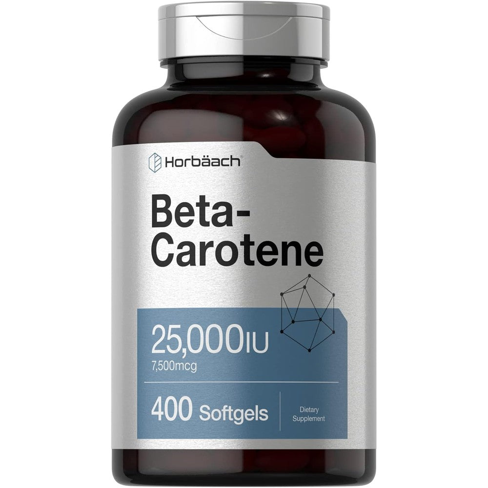 Horbäach Beta Carotene 25000 IU vitamin A 400 quick release softgels bottle