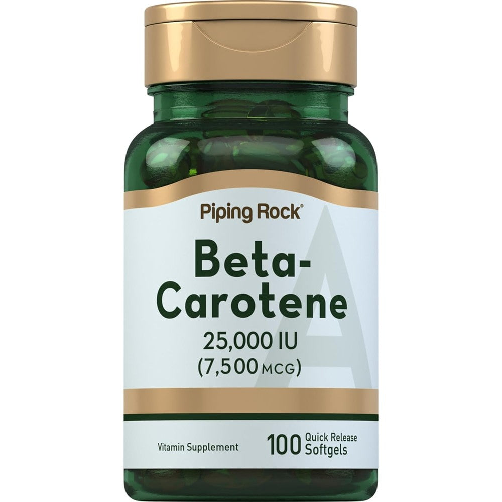 Piping Rock Beta Carotene 25000 IU 100 softgels bottle front view authentic vitamin supplement