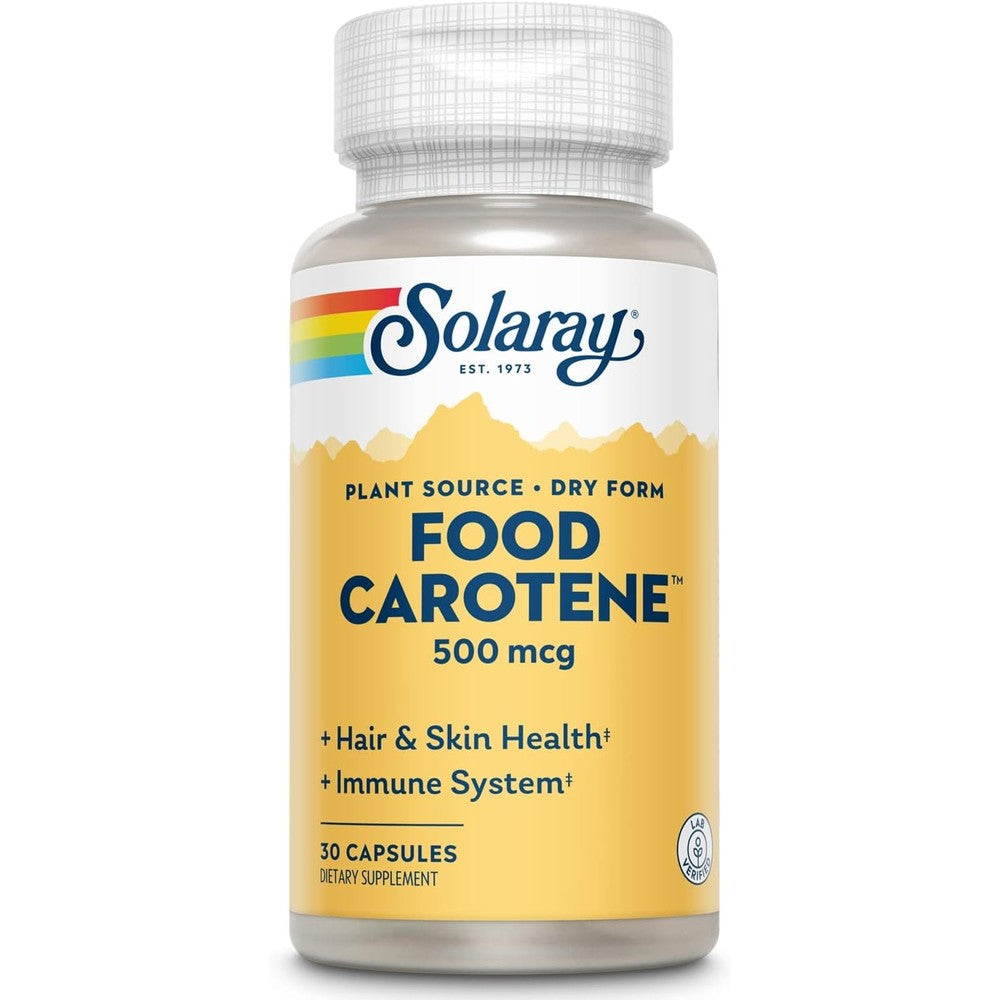 Solaray Food Carotene Dry Vitamin A 10000 IU 30 Capsules front bottle view for immune support