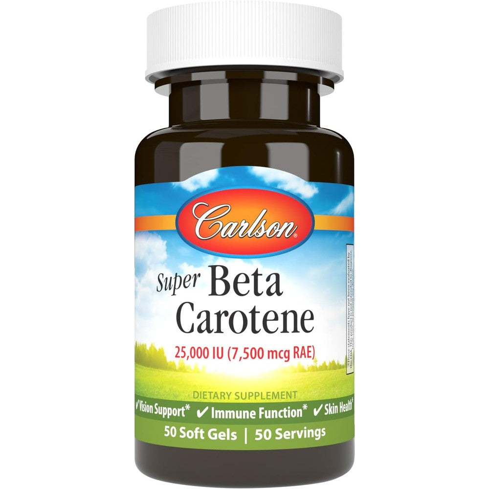 Carlson Laboratories Super Beta Carotene 50 softgels front bottle view for antioxidant support.