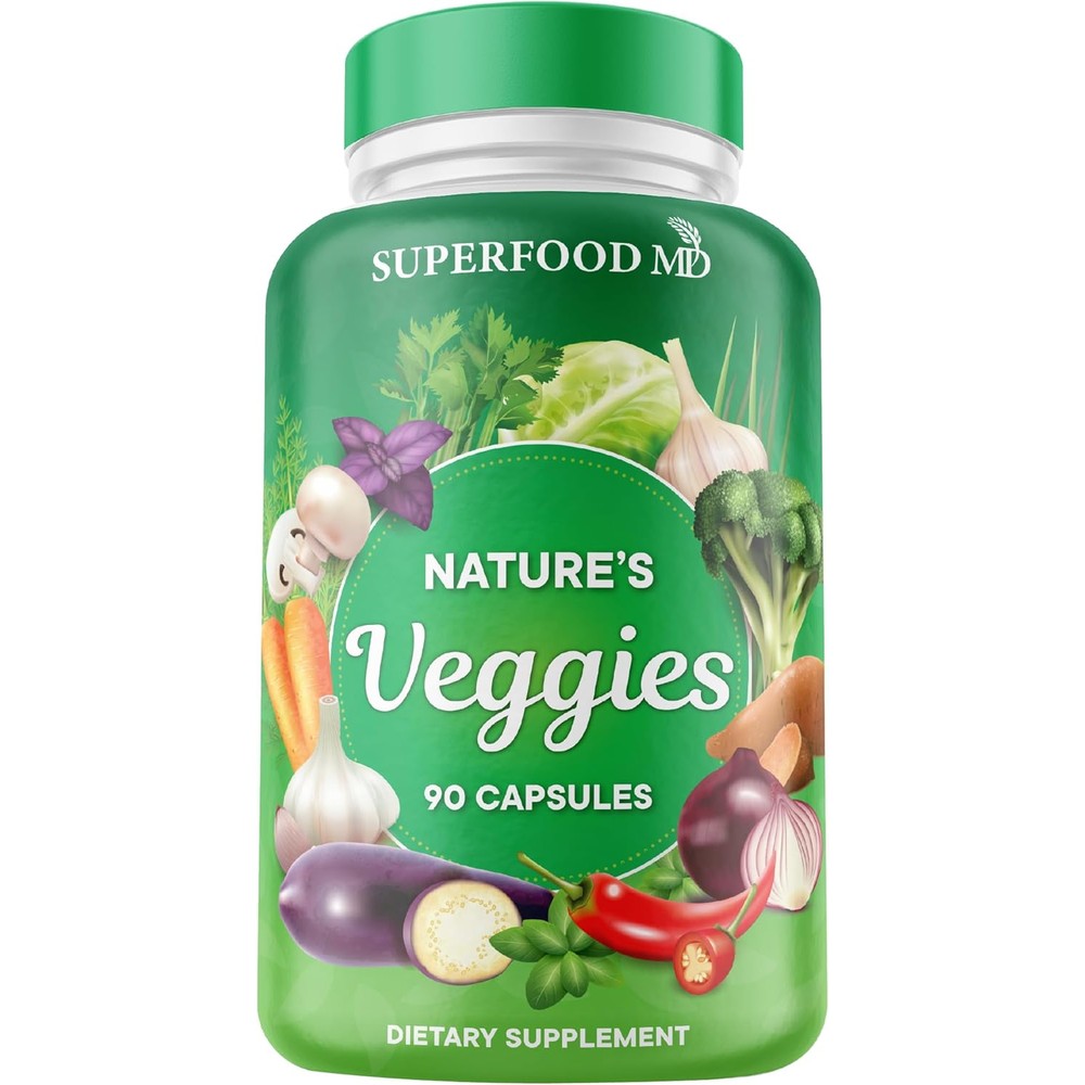 Superfood MD Veggies Supplement 90 Veggie Capsules front bottle view for daily energy support