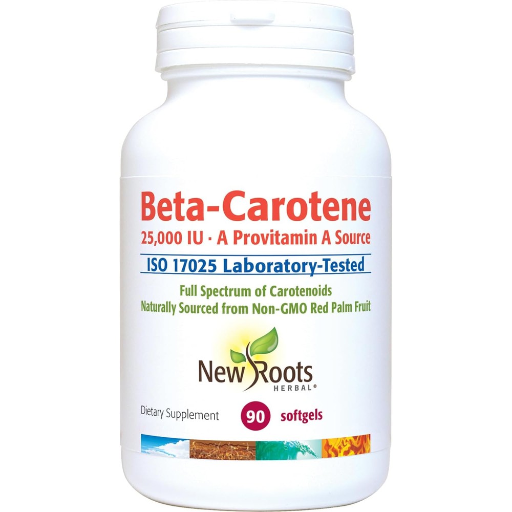 New Roots Herbal Beta Carotene 25000 IU softgels bottle front view