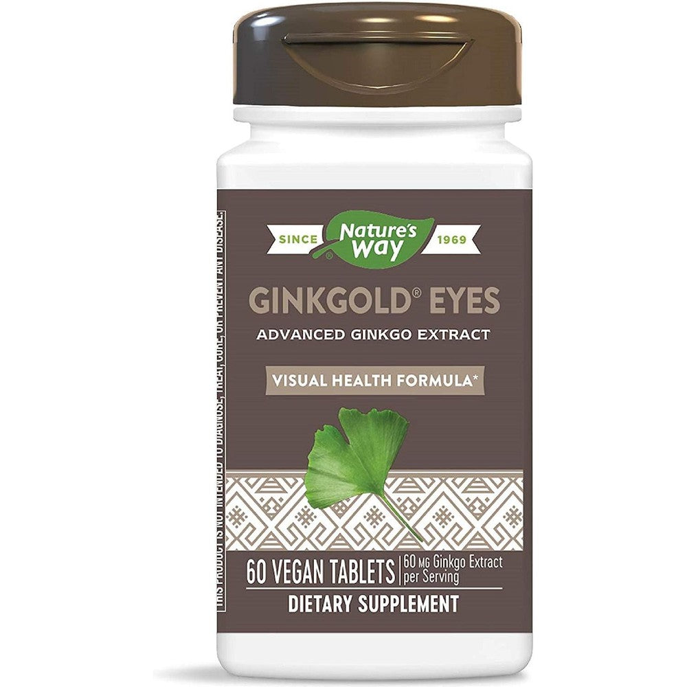 Nature's Way Ginkgold Eyes Visual Health Support Supplement 60 Vegan Tablets - Image 1