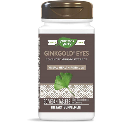 Nature's Way Ginkgold Eyes Visual Health Support Supplement 60 Vegan Tablets - Image 1