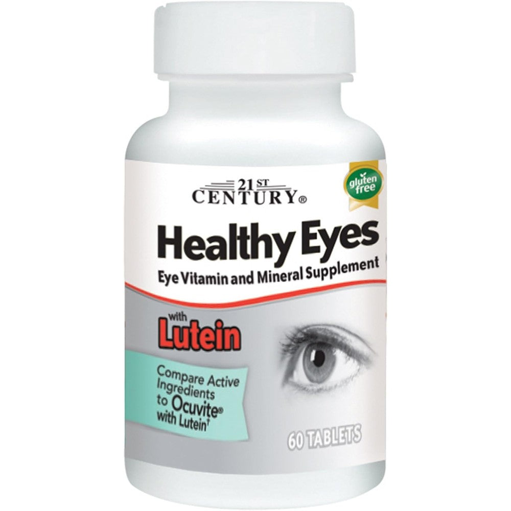 21st Century Healthy Eyes with Lutein supplement bottle front view for eye health support.
