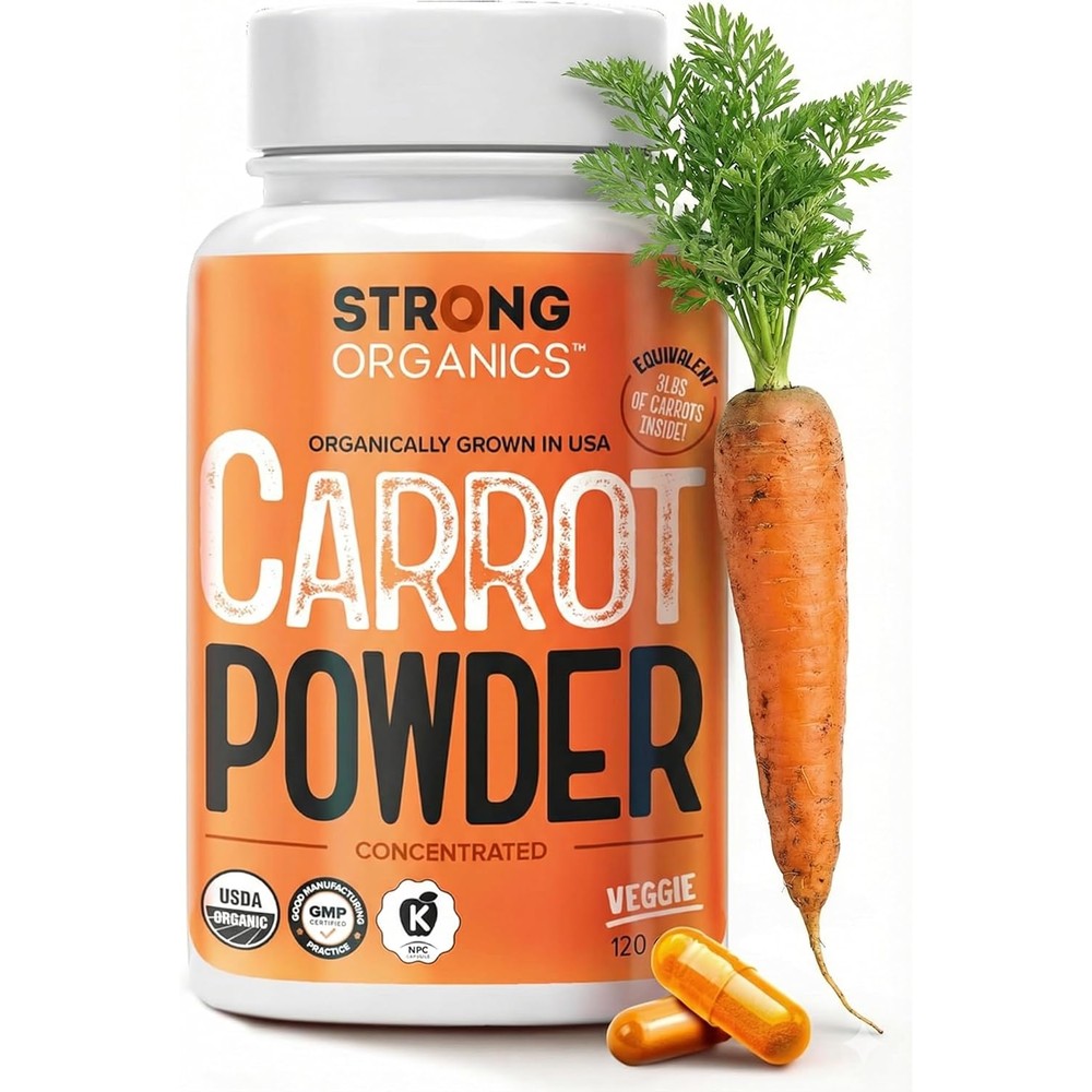 Strong Organics Carrot Juice Powder Capsules front view bottle