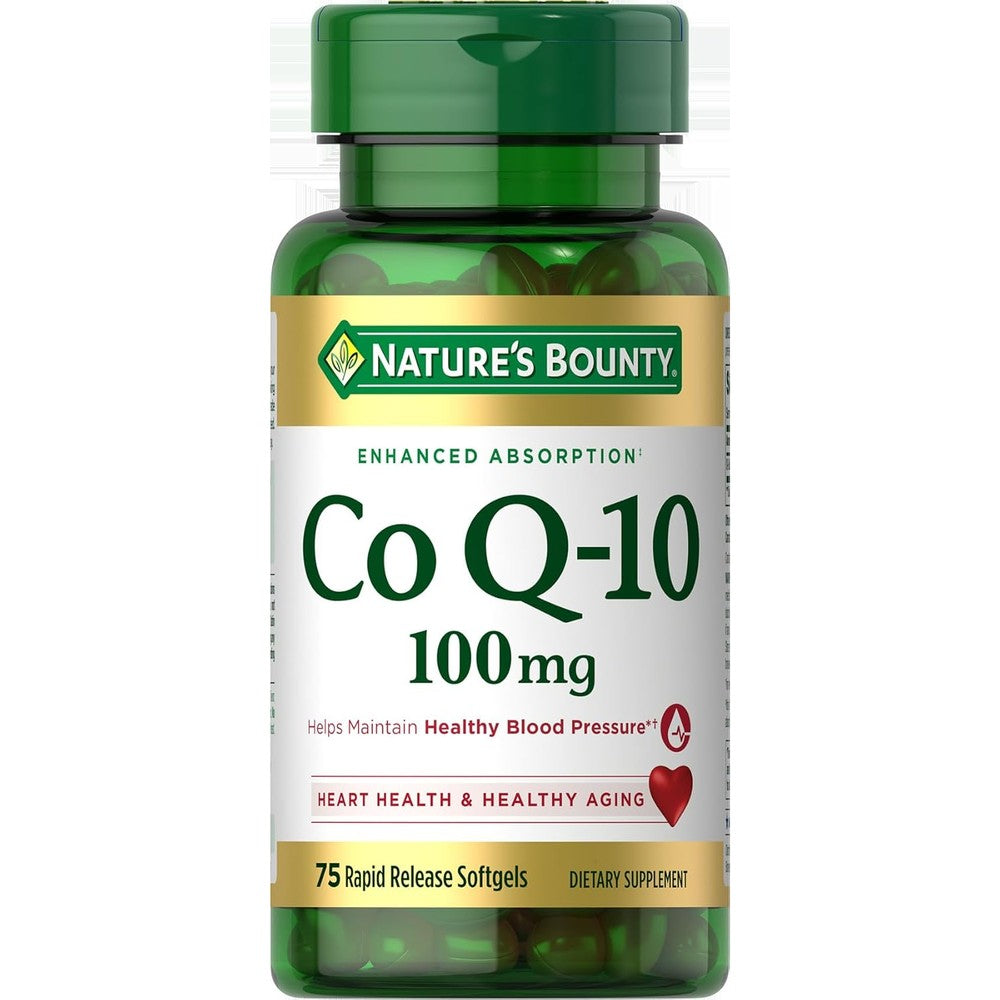 Nature's Bounty CoQ10 100mg 75 softgels front view bottle for heart health support