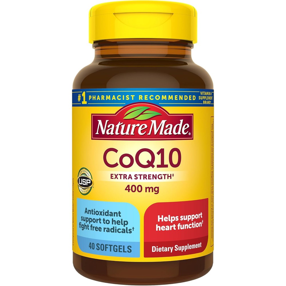 Nature Made Coenzyme Q10 400 Milligrams Softgels front bottle view for heart health support