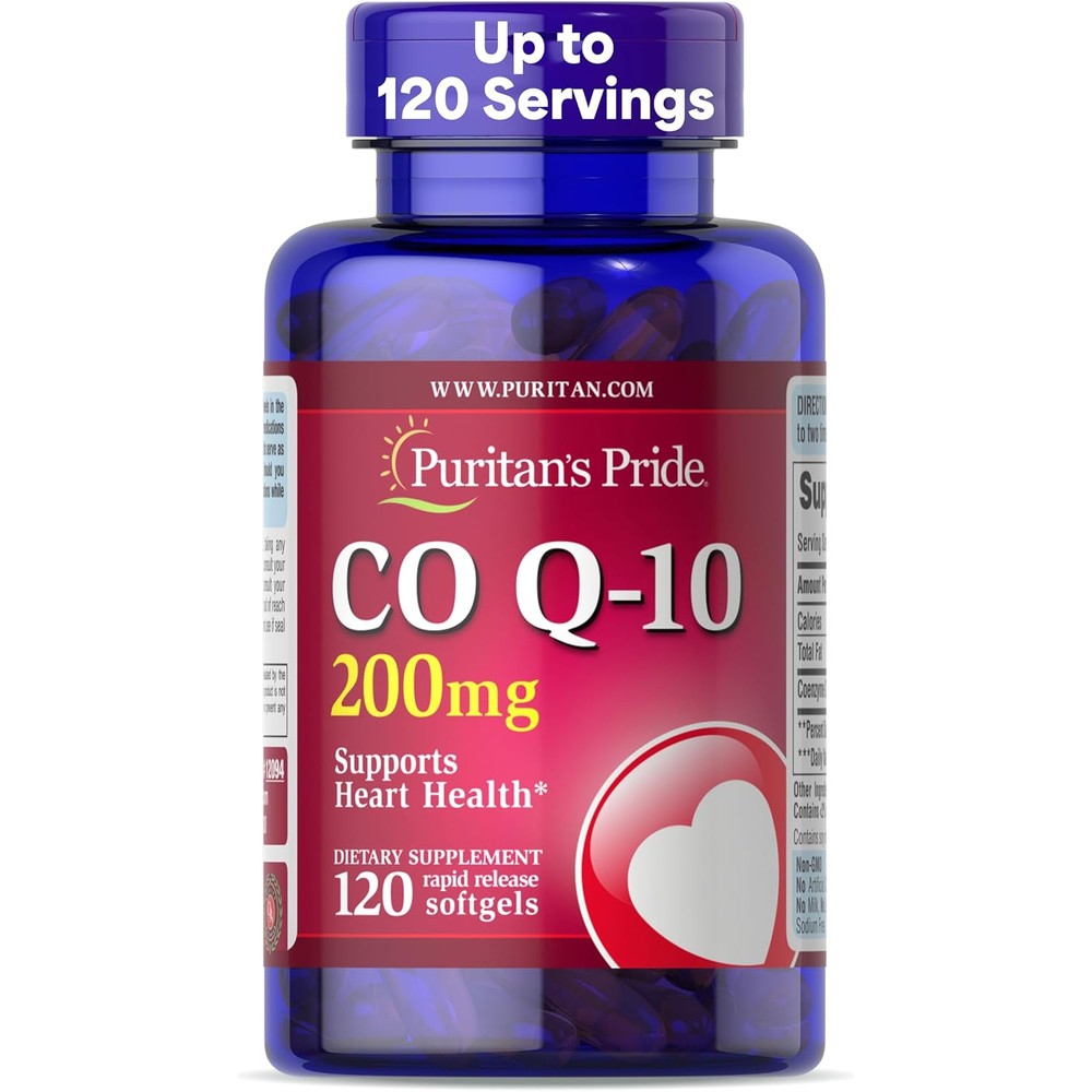Puritan's Pride Q-SORB Coenzyme CoQ10 200mg 120 softgels front view bottle for heart health support