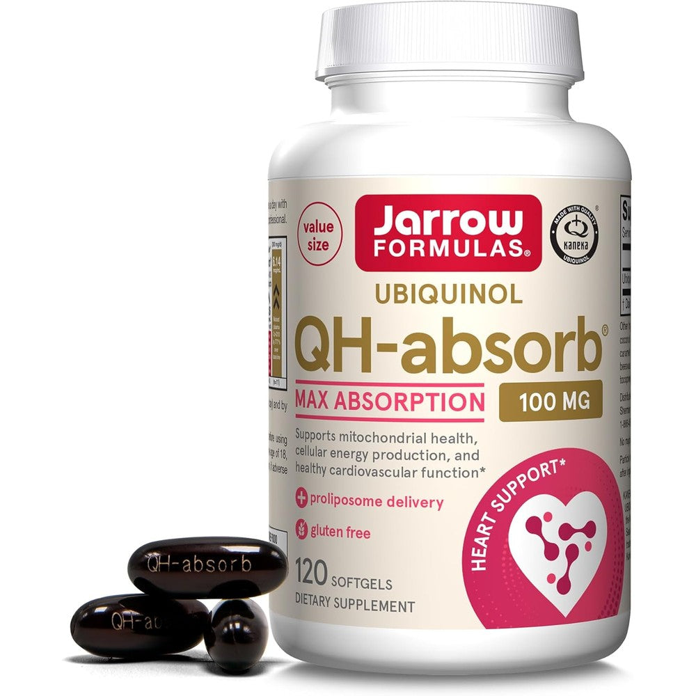 Jarrow Formulas QH-Absorb Ubiquinol 100mg 120 Softgels front bottle view for heart health support