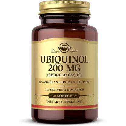 Solgar Ubiquinol 200 mg 30 Softgels bottle front view for heart health support