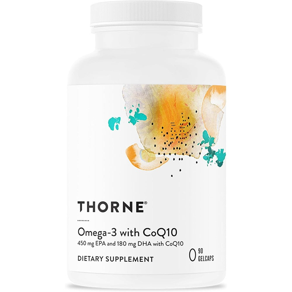 Thorne Omega-3 with CoQ10 front view bottle packaging