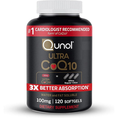 Qunol Ultra CoQ10 100mg front bottle label view premium antioxidant supplement