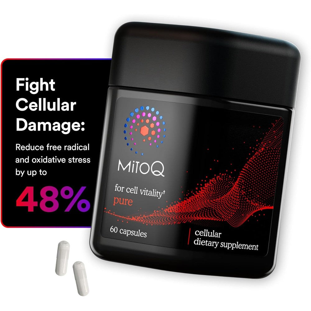 MitoQ Pure Advanced Mitochondria Supplement front bottle view for cellular energy
