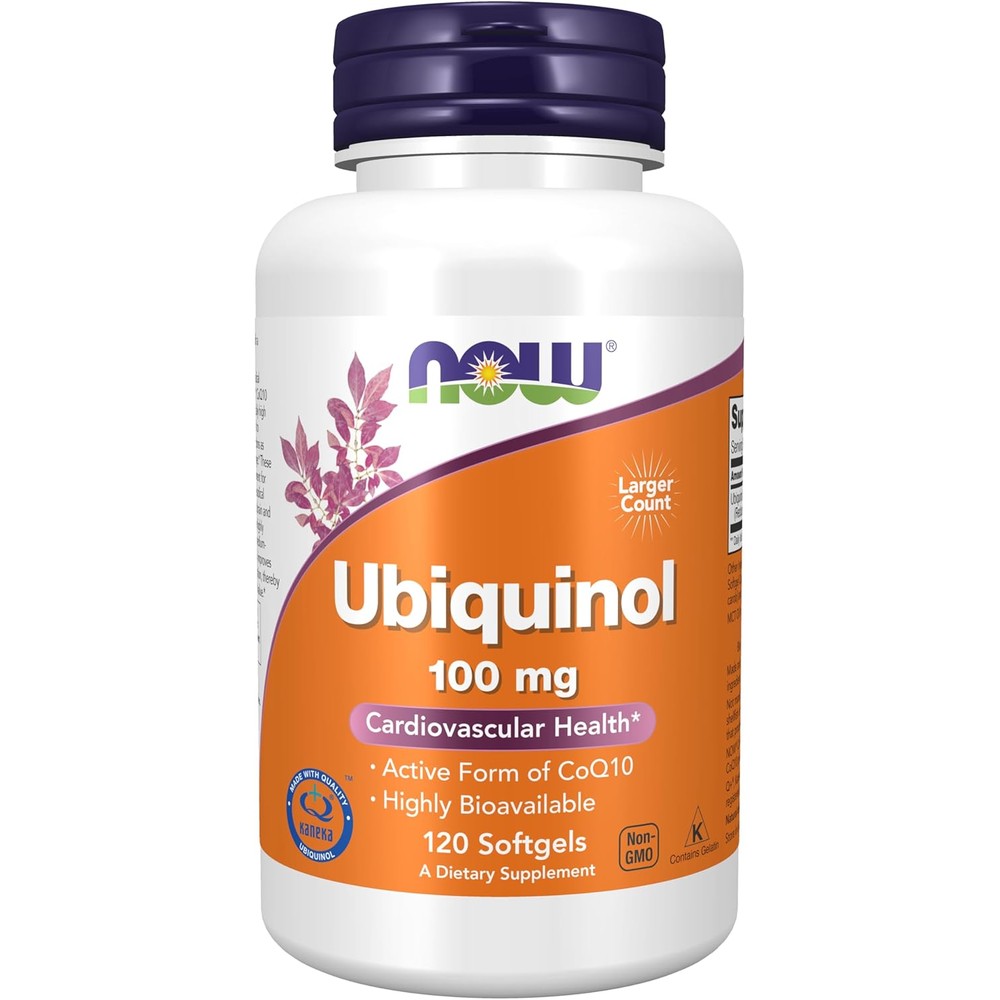 NOW Foods Ubiquinol One Hundred Milligram 120 Softgels front view bottle