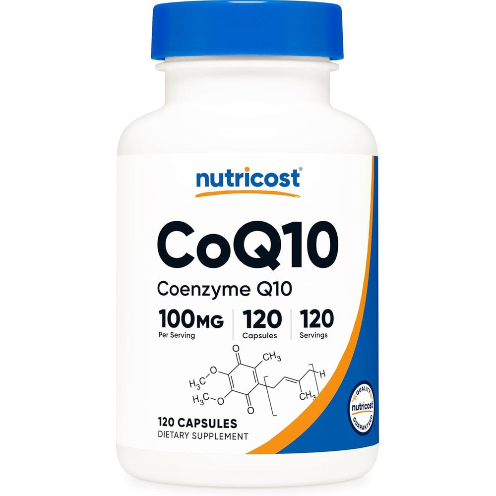 Nutricost CoQ10 100mg 120 Vegetarian Capsules front view energy support