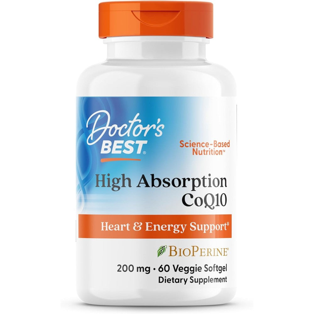 Doctor's Best High Absorption CoQ10 200 mg 60 softgels front view bottle