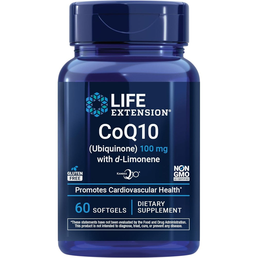 Life Extension Super Absorbable CoQ10 softgels front view for heart health support.