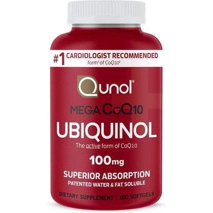 Qunol Mega Ubiquinol 100mg CoQ10 bottle front view