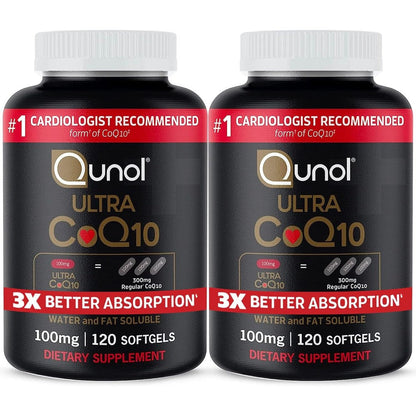 Qunol Ultra CoQ10 100mg front bottle view authentic heart health supplement