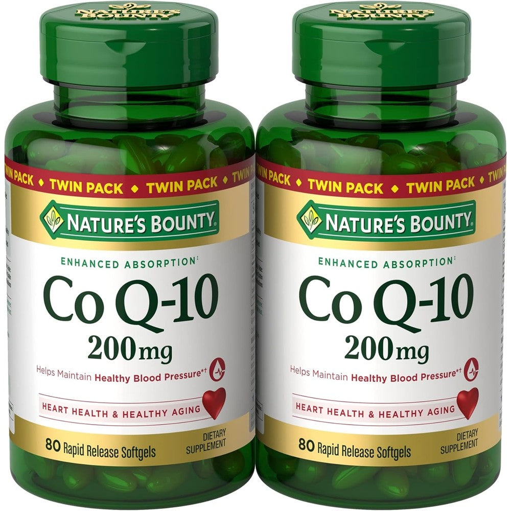 Nature's Bounty Coenzyme Q10 Two Hundred Milligram Twin Pack front view showing packaging