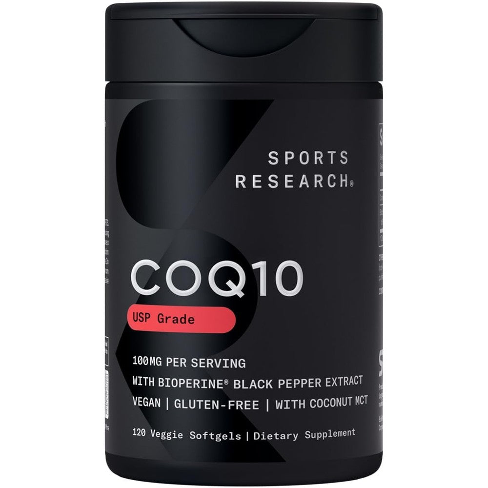 Sports Research CoQ10 front view bottle packaging with 120 count veggie softgels